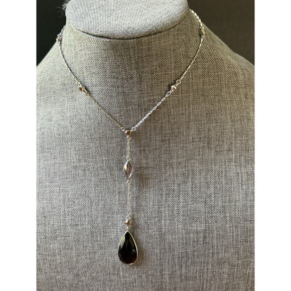 Lia Sophia Lavaliere Pendant Necklace Georgian Y Drop Edwardian Silver Tone 18” - Picture 1 of 10